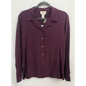 NWT Talbots 100% Silk Dark Purple‎ Long Sleeve Button Top Floral Womens Size 10